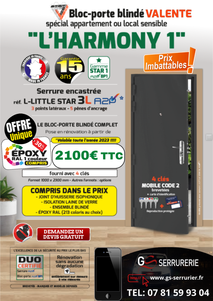 Profitez de nos promotions sur les portes blindées acier BP1 de la marque Valente Securystar chez Gs Serrurerie